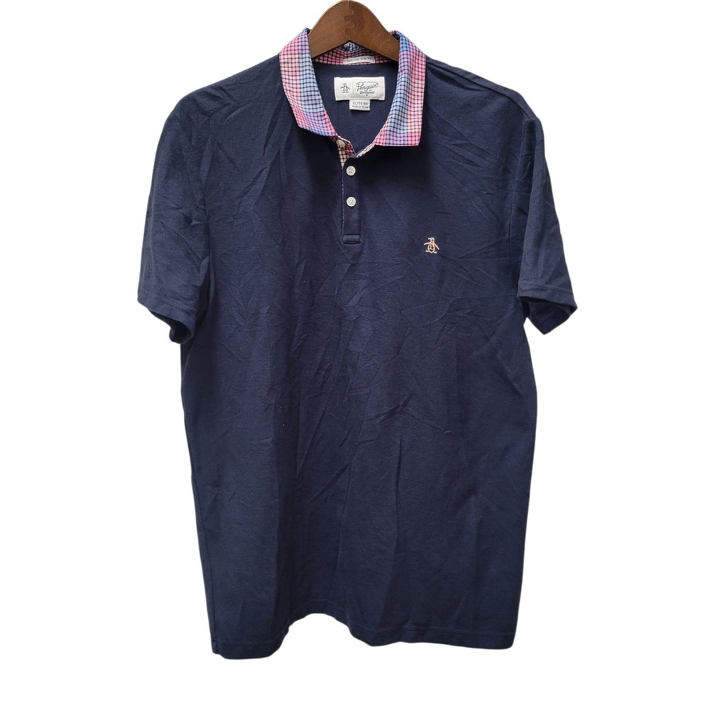 Penguin Men's Heritage Slim-Fit Plaid Collar Polo Shirt Size Medium Excellent